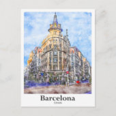バルセロナスペイン旅行水彩手描き ポストカード (正面)