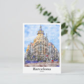 バルセロナスペイン旅行水彩手描き ポストカード (スタンド正面)