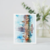 バルセロナスペイン有名な旅行プレイスウォーターカラー ポストカード (スタンド正面)