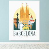 バルセロナスペインSkyline Stretted Canvas Print キャンバスプリント (インサイチュ (ウッドフロア))
