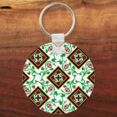 バルセロナタイル赤い花柄 キーホルダー (正面)