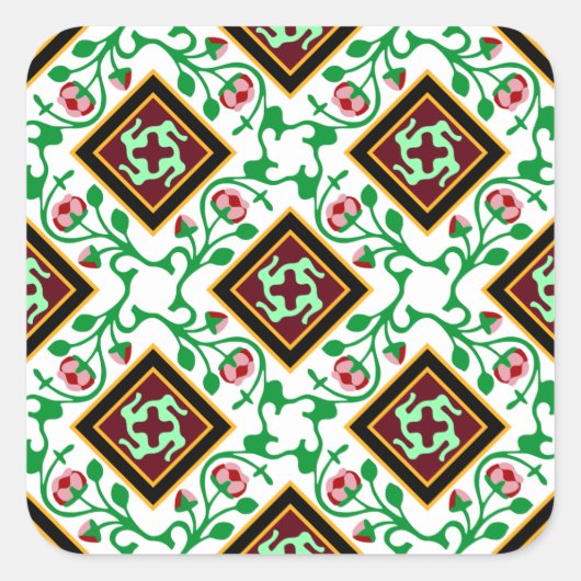 バルセロナタイル赤い花柄 スクエアシール (正面)