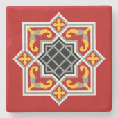 バルセロナタイル赤八角形パターン ストーンコースター (正面)