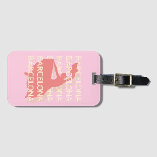 バルセロナトラベルアートピンクパステル ラゲッジタグ (正面横)