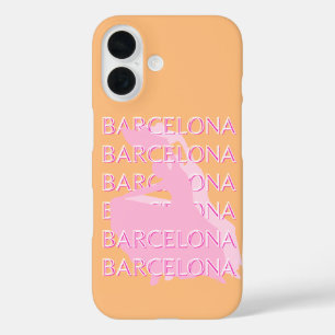 バルセロナトラベルアート,スペイン,オレンジ,ピンク iPhone 16ケース