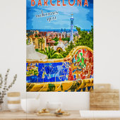 バルセロナパークグエルベンチヴィンテージトラベル ポスター (キッチン)