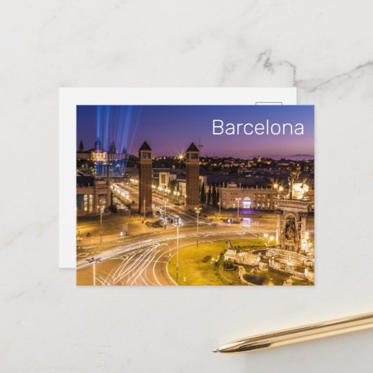 バルセロナプラザデエスパーナカタロニアスペインサンセット シーズンポストカード (正面/裏面インサイチュ)