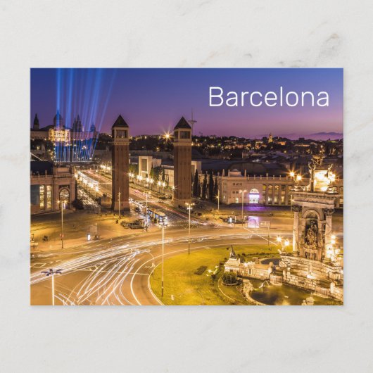 バルセロナプラザデエスパーナカタロニアスペインサンセット シーズンポストカード (正面)