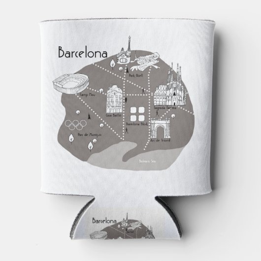 バルセロナポスターグレー 缶クーラー (正面)
