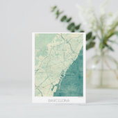 バルセロナマップブルーヴィンテージ水彩 ポストカード (スタンド正面)