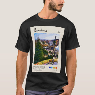 バルセロナヴィンテージウォーターカラートラベル Tシャツ
