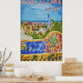 バルセロナヴィンテージトラベルフォト ポスター (キッチン)