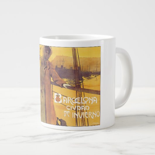 バルセロナヴィンテージ旅行ポスター ジャンボコーヒーマグカップ (正面右)