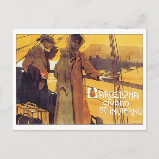 バルセロナヴィンテージ旅行ポスター ポストカード (正面)