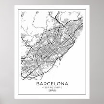 バルセロナ地図 – 白黒地図ポスター