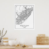 バルセロナ地図 – 白黒地図ポスター ポスター (キッチン)