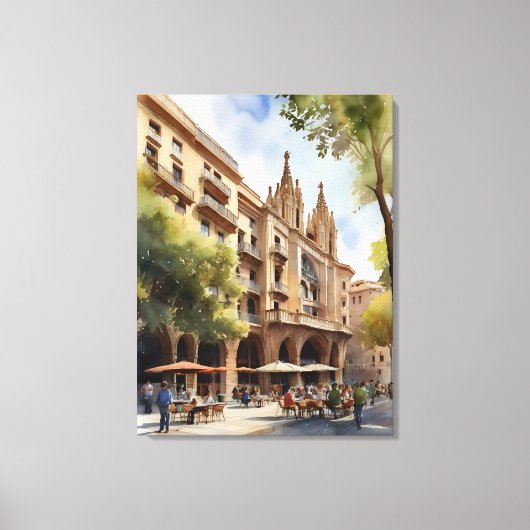 バルセロナ水彩画 キャンバスプリント (正面)