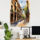 バルセロナ水彩画 ポスター (ホームオフィス)