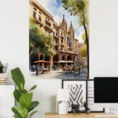 バルセロナ水彩画 ポスター (ホームオフィス)