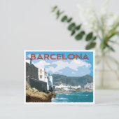 バルセロナ沿岸，スペインのヴィンテージ旅行スタイル ポストカード (スタンド正面)