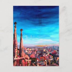 バルセロナ都市眺めおよびSagrada Familia ポストカード