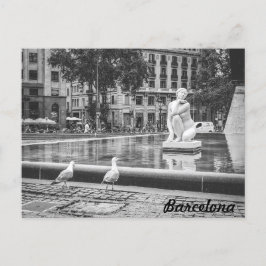 バルセロナ，カタルーニャのBnW噴水広場 ポストカード