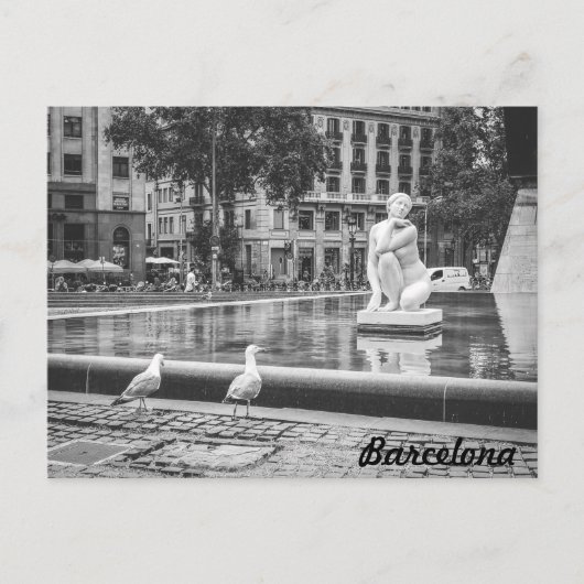 バルセロナ,カタルーニャのBnW噴水広場 ポストカード (正面)