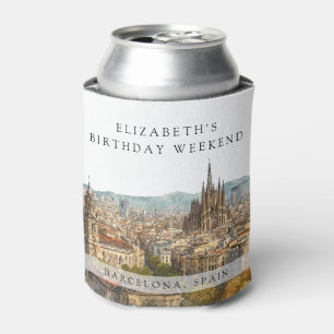 バルセロナ スカイライン 水彩 誕生日週末 缶クーラー