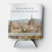 バルセロナ スカイライン 水彩 誕生日週末 缶クーラー (正面)