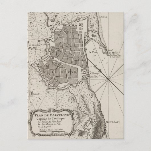 バルセロナ スペインの古地図 (1764) ポストカード (正面)