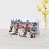 バルセロナ，スペインの街並み写真 カード (黄色い花)