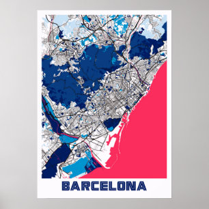 バルセロナ – スペインミルクティーの市の地図 ポスター