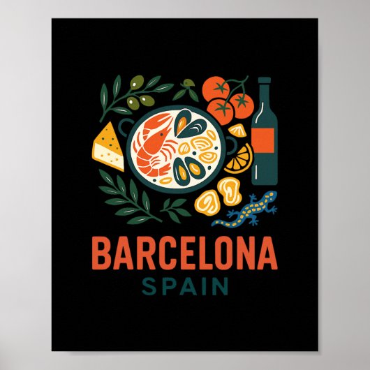 バルセロナ スペイン お土産 パエリア スペイン料理 旅行 ポスター (正面)