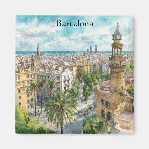 バルセロナ スペイン カタルーニャ州 都市景観 オイルペイント マグネット