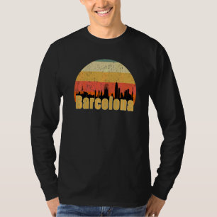 バルセロナ スペイン スカイライン シルエット 日没 I Love B Tシャツ