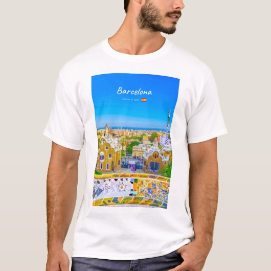 バルセロナ スペイン - パルク・グエル・ガウディのモザイク Tシャツ (正面)