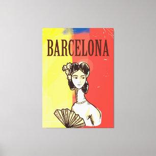 バルセロナ スペイン ビンテージ 旅行 ポスター キャンバスプリント