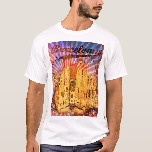 バルセロナ，スペイン，ヴィンテージのポスター Tシャツ (正面)