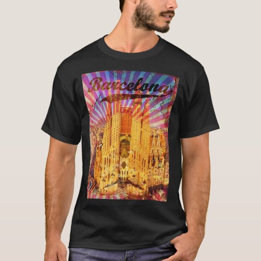 バルセロナ，スペイン，ヴィンテージのポスター Tシャツ (正面)