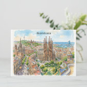バルセロナ スペイン 都市景観 水彩イラスト カード (スタンド正面)