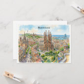 バルセロナ スペイン 都市景観 水彩イラスト カード (正面/裏面インサイチュ)