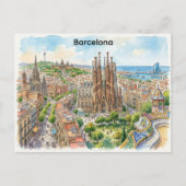 バルセロナ スペイン 都市景観 水彩イラスト ポストカード (正面)