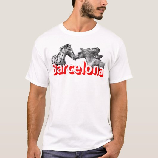バルセロナ、馬、サッカー、旅行愛 Tシャツ (正面)