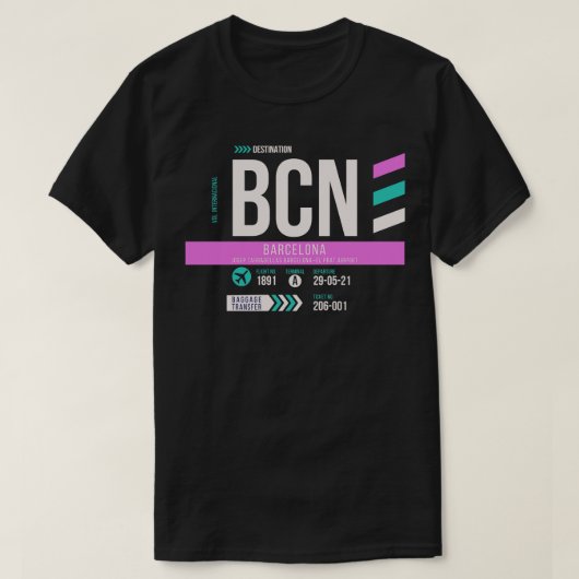 バルセロナBCNエアポートコードバゲージラベル Tシャツ (デザイン正面)