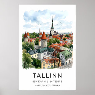 バルティック タリン市壁画 - イラスト旧市街 ポスター