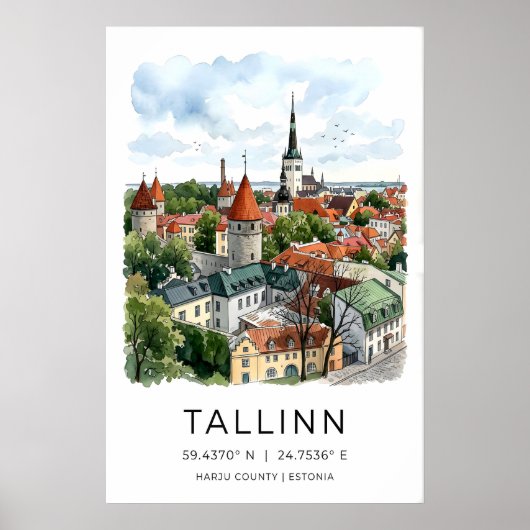 バルティック タリン市壁画 - イラスト旧市街 ポスター (正面)