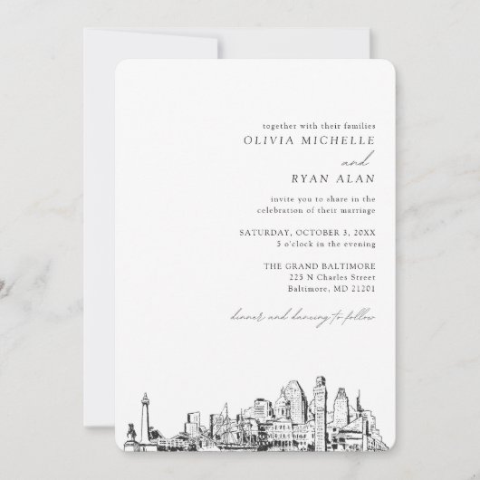 バルティモアのウェディングエレガントスカイライン招待状 招待状 (正面)