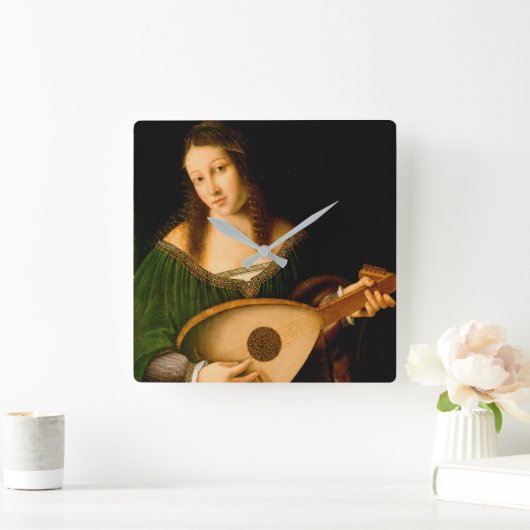 バルトロメオヴェネトレディ遊ズリュートポートレートアート スクエア壁時計 (ホーム)