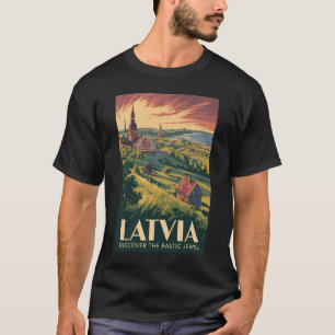 バルト海のラトビア イラスト 旅行アート ヴィンテージ Tシャツ