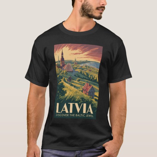 バルト海のラトビア イラスト 旅行アート ヴィンテージ Tシャツ (正面)